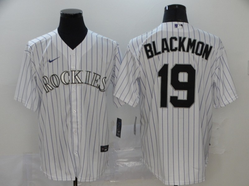 Men Colorado Rockies #19 Blackmon White stripes Nike Game MLB Jerseys